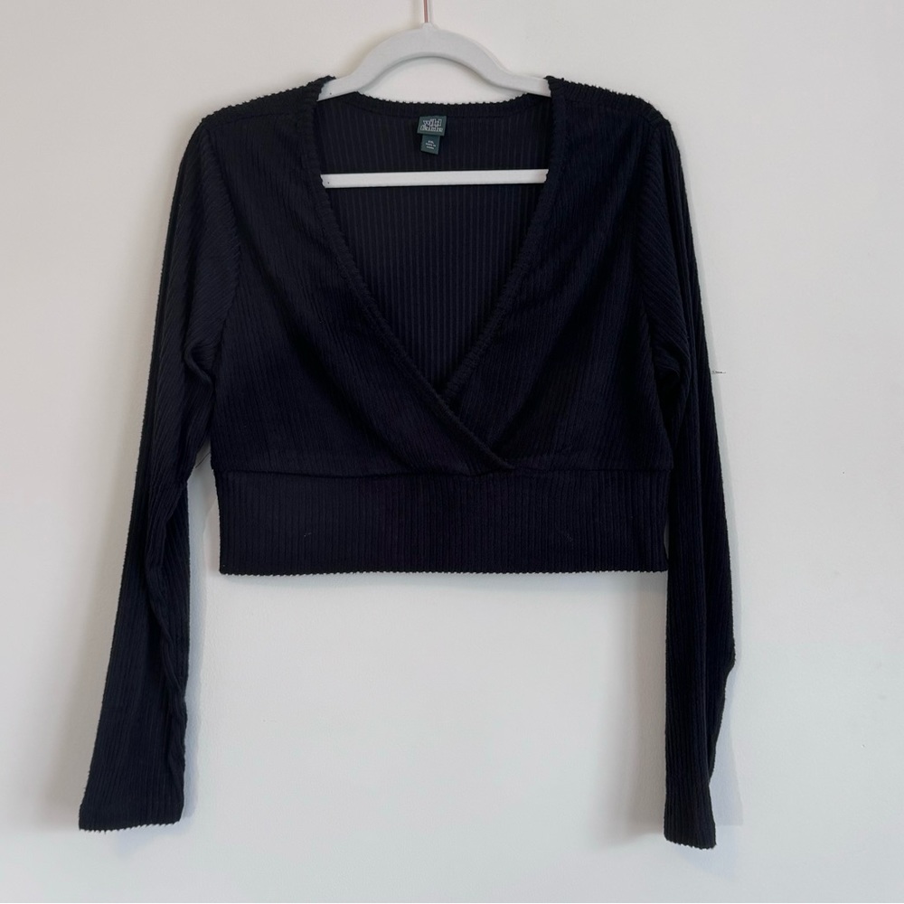 Ribbed cropped crossover sweater